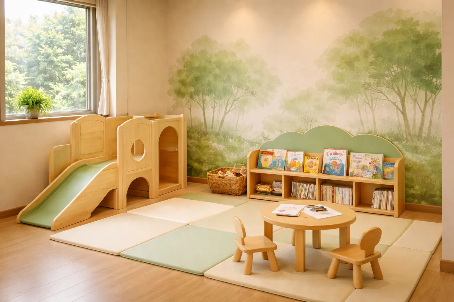 絵本やおもちゃが並ぶキッズスペース